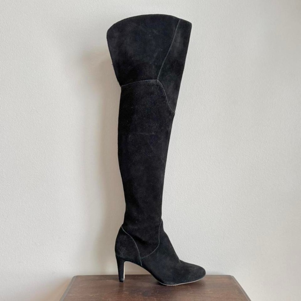 Vince Camuto Over the knee black suede boot size 6 pointed toe boho kitten heel‎